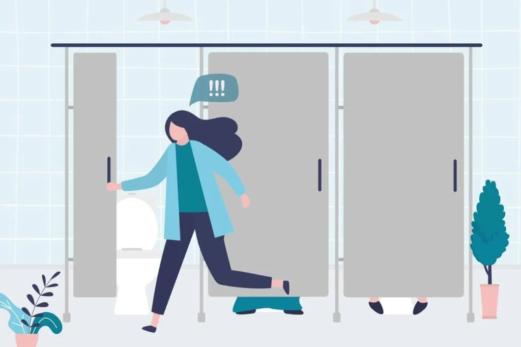 graphic of Urine incontinence Arundel woman running to the toilet.